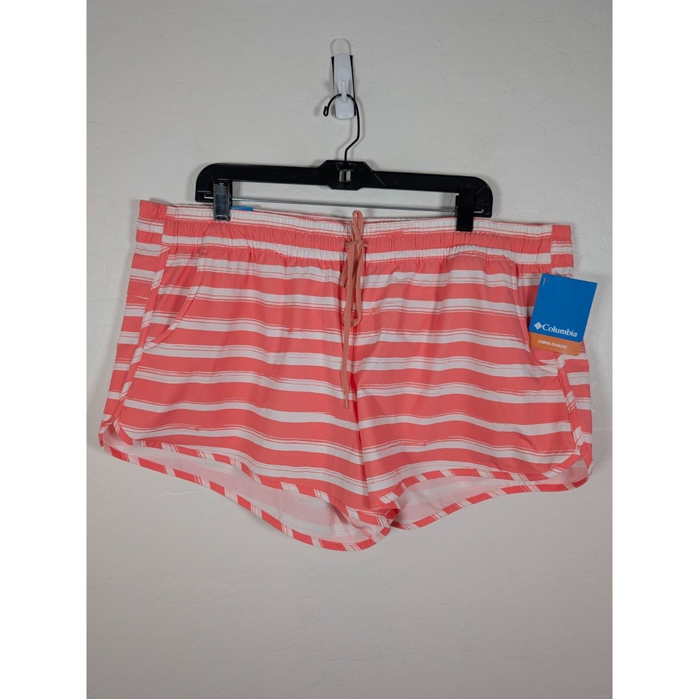 Columbia Shorts Women's XXL Omni Shade Bogata Bay Stretch 3" 50 UPF Stripe Coral